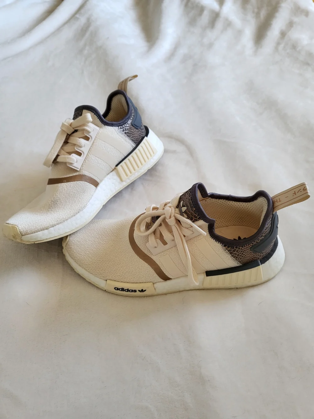 adidas Womens NMD R1 Sneakers in Cream with Brown Accents